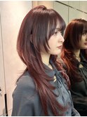ワインレッドレイヤーカットハッシュカット