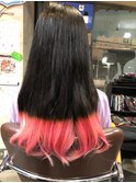 真っ直ぐ毛先カラー　ベイビーピンク