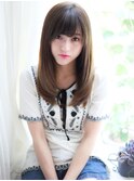 ナチュラルワンカールレイヤー前髪下ろし流しブルージュグレー