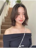 ミディアムボブ長め韓国外国人風ボブレイヤーブラウンベージュ