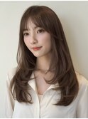 顔周りレイヤーカットくびれヘアミルクティーベージュカラー韓国