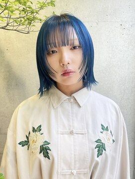 キャロルガーデンズ ボコカ 表参道(Carroll Gardens bococa) ケアブリーチ/ブリーチ/ダブルカラー/ボブ/ブルー【azu】