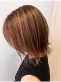 小顔イメチェンダブルカラーベージュ_毛先外ハネボブ_22