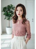 韓国風巻き美人レイヤーカットラベンダーミルクティ
