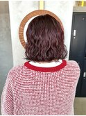 ボブパーマ　レッドブラウン　ウェーブ