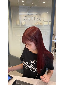 ソワン ドゥ ブレス 今里店(soin de brace) ブリーチなしダブルカラー　深みレッド