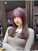 韓国ヘアレイヤーカットブリーチなしWカラーピンクラベンダー