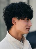 難波シャドウパーマメンズマッシュウルフカット波巻きパーマ色気