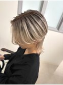 メンズバレイヤージュ　ホワイトブリーチ　ウルフカット