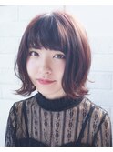 大人かわいいくびれふんわり外はねボブピンクブラウン20代30代