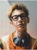 スパイキーショートアップバング2ブロックパーマ黒髪