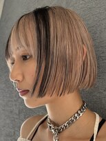 ローライト　ミルクティーベージュ　ミニボブ　ポイントカラー