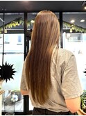 ロングショートワンカールパーマカーキグレージュ前髪錦糸町