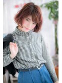 チェリーブラウンのくせ毛風ゆるふわエアリーミニボブc1