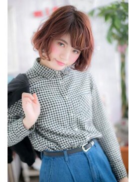 ヘアアンドビューティー ミック(Hair & Beauty miq) チェリーブラウンのくせ毛風ゆるふわエアリーミニボブc1