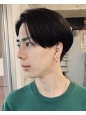 前下がりセンターパートツーブロックマッシュニュアンスパーマ