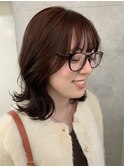 ミディアム 顔周りレイヤースタイル/ピンクベージュカラー