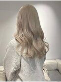 11923ミルクティーベージュ韓国風巻きホワイトブロンドロング