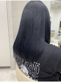 セミロング/ブリーチ無/ブルーブラック/20代/前髪有/縮毛矯正