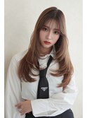 韓国風くびれレイヤーカット×グレージュ×透明感ブラウン川又