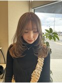 ハイライトカラーミルクティーベージュケアブリーチダブルカラー