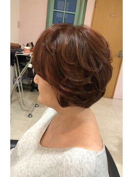 ドゥ スタイル 三国ヶ丘店(Duex Style) 白髪ぼかしデザインカラー×艶やかオレンジ×ボブ＋髪質改善