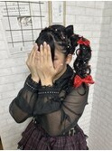 ハート×立体リボンの編みかちゅサイドポニー
