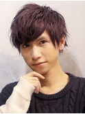 パープルナチュラルツーブロック刈り上げ学生ホストパーマ