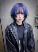 ミディアムレイヤーカット×ブルーパープル