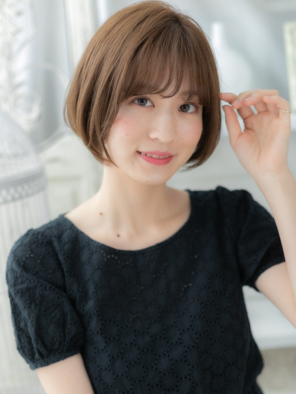 人毛 ハンドカット マッシュボブ 少し明るめブラウン Mサイズ 2024