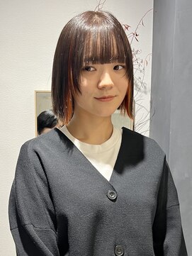 ラミエバイメルト 下北沢(lamie by melt) インナーカラーオレンジグレーベージュ切りっぱなしボブ透明感