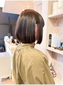 福山人気Caary くすみブラウン透明感切りっぱなしボブ20代30代