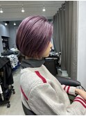 ピンクバイオレット カシスカラー 丸みボブ