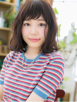 カバーヘア ブリス 北浦和(COVER HAIR bliss) 斜めバング黒髪外ハネカールミディアムボブh3北浦和20代30代40代