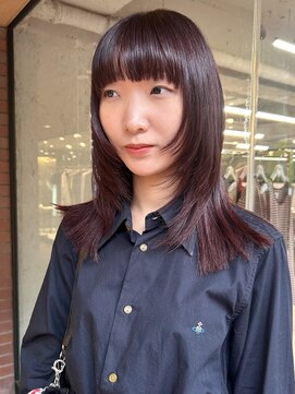 ノラ ヘアーサロン(NORA HAIR SALON) 【大久保】顔まわりレイヤーブリーチなしワインレッドカラー