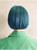 ブルーグリーン・ターコイズ・切りっぱなし・ワンレン