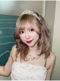 小顔前髪ワンカールレイヤーカットブロンドベージュ