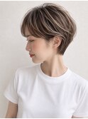 ハイライト　名東区　ショートヘア　レイヤー　ボブ　白髪ぼかし