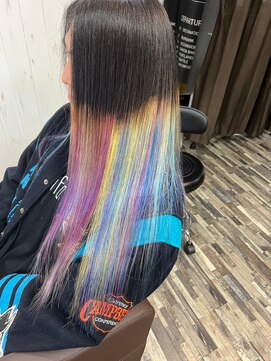 ヘアー リードレス(hair Re:dress) 個性派ハイトーンレインボーカラーロング/メンズヘア