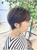 大人可愛いショート/小顔/ハイライト/白髪ぼかし/30代/40代