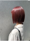 【ブリーチなしWカラー】ぷつっとボブ×チェリーレッド♪
