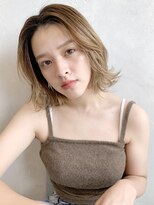 アイティー バイ アルバム 中野店(IT by ALBUM)&nbsp;外ハネボブ_オリーブカラーハイライトカラー_7935