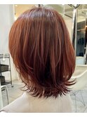 △ブリーチなし韓国風オレンジブラウンレイヤーカットロブヘア