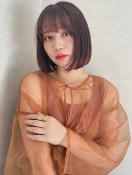 トナリ(tonari) 丸みボブ ベージュ レイヤー 顔周り 髪質改善【鹿児島中央駅】