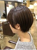 大人可愛い20代30代40代50代黒髪前下がりショートボブ/鹿児島