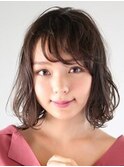 愛されガーリィミディ前髪パーマゆるふわパーマショコラブラウン