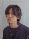 メンズウルフスタイルミディアム襟足くせ毛カット