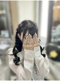 編みあげ三つ編みハーフツイン