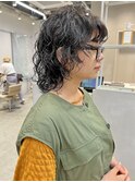 ハンサムショート前下がりボブ切りっぱなしボブニュアンスパーマ