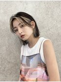 前髪インナーカラーボブナチュラルボブベージュ暖色系寒色系30代